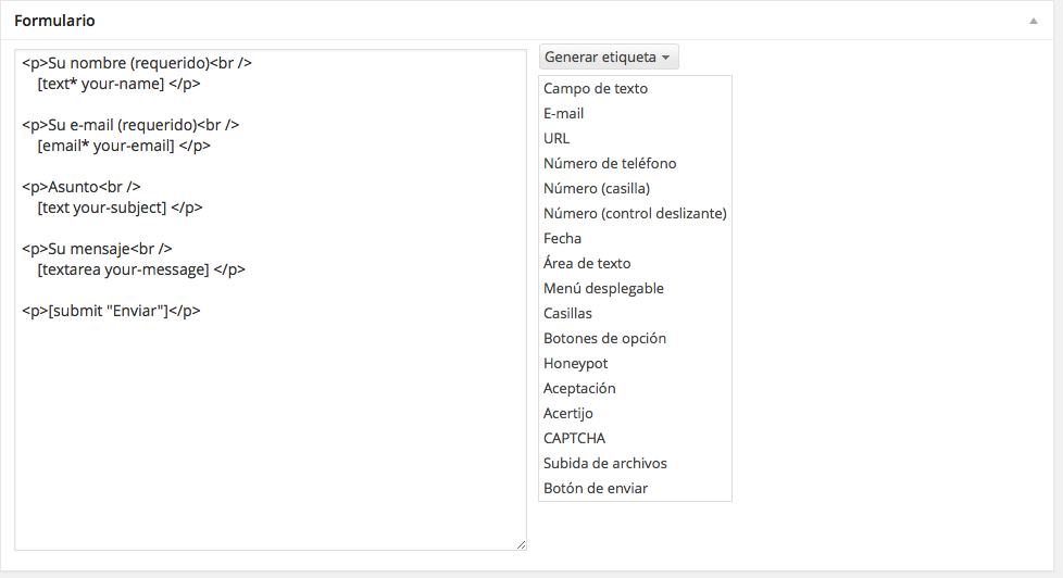 Genera etiquetas Contact Form 7